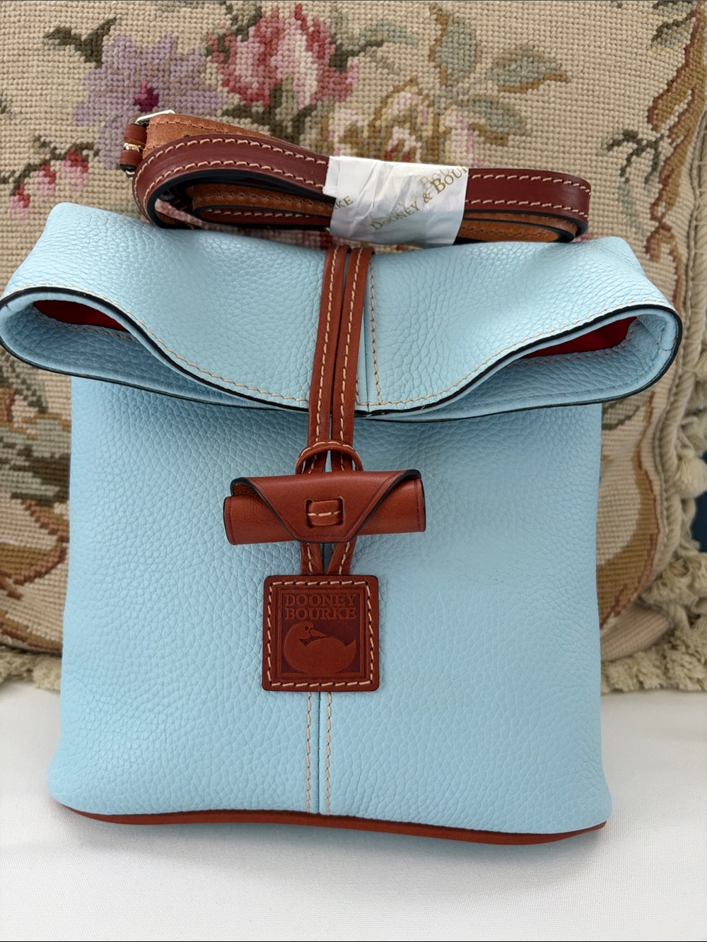 Dooney & Bourke Pale Blue Crossbody with Brown Trim